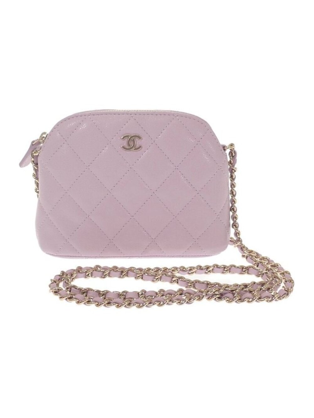 Chanel Chain Clutch CC Logo Shoulder Bag Caviar Leather Purple Gold